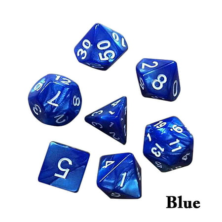 MDG MINI POLYHEDRAL 7 DICE SET Marble w// Blue numbers 10mm RPG D/&D gray Z